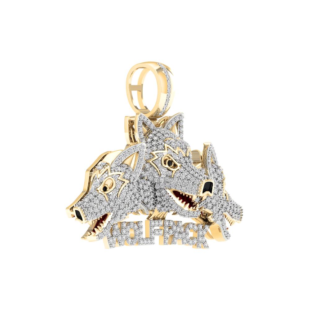 10 Karat Yellow Gold 1.25 Carat Diamonds 3Wolfpack HipHop Pendant-1027136-YG