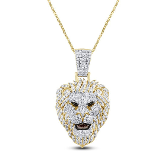 10 Karat Yellow Gold 2.17 Carat Diamonds Lion Face HipHop Pendant-1029528-YG