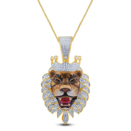 10 Karat Yellow Gold 1.00 Carat Diamonds Lion Face HipHop Pendant-1029536-YG