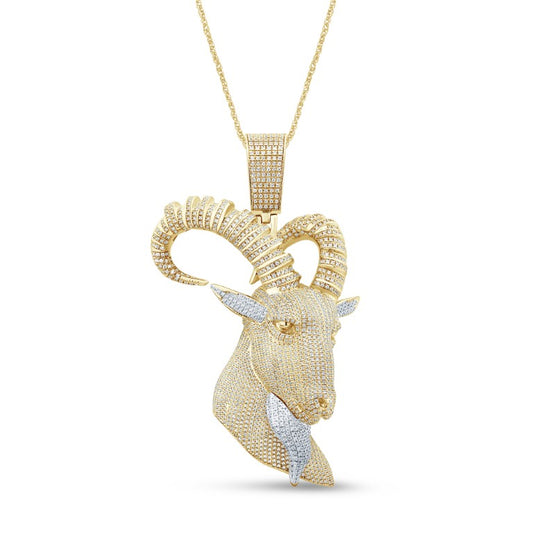 10 Karat Yellow Gold 5.00 Carat Diamonds Goat Face HipHop Pendant-1029562-YG