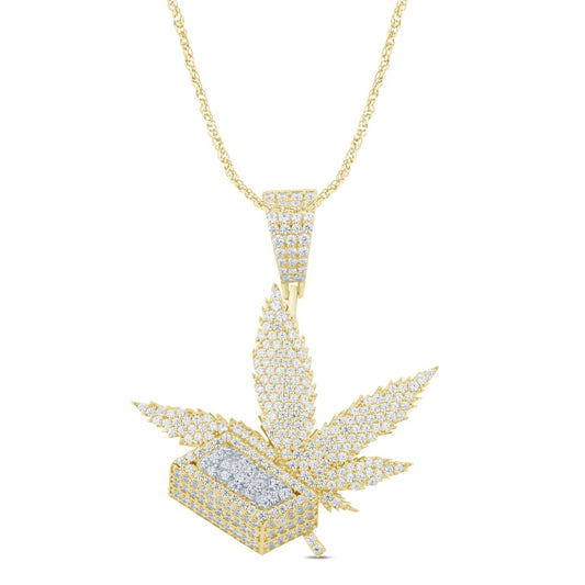 10 Karat Yellow Gold 2.75 Carat Diamonds Marijuana Leaf HipHop Pendant-1029573-YG