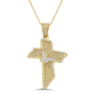 10 Karat Yellow Gold 0.82 Carat Diamonds Latin Cross with Butterfly HipHop Pendant-1029605-YG