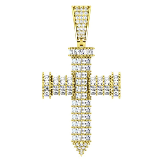 10 Karat All Yellow Gold 1.74 Carat Diamonds Latin Cross HipHop Pendant-1030001-ALY