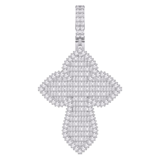 10 Karat White Gold 3.18 Carat Diamonds Latin Cross HipHop Pendant-1030011-WG