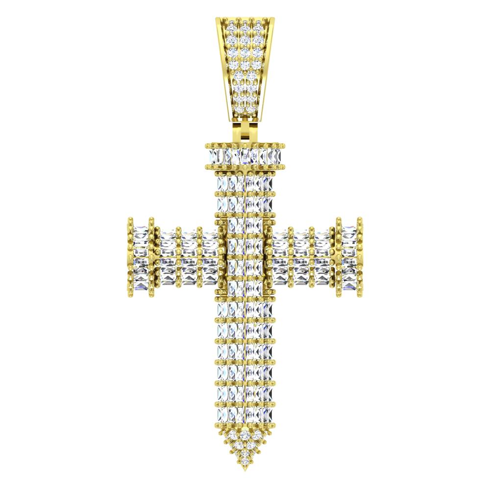 14 Karat Yellow Gold 1.52 Carat Diamonds Latin Cross HipHop Pendant-1030015-YG