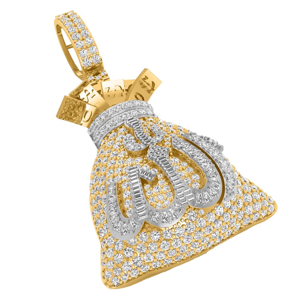 14 Karat Yellow Gold 3.50 Carat Diamonds Allah Name on Money Bag HipHop Pendant-1030018-YG