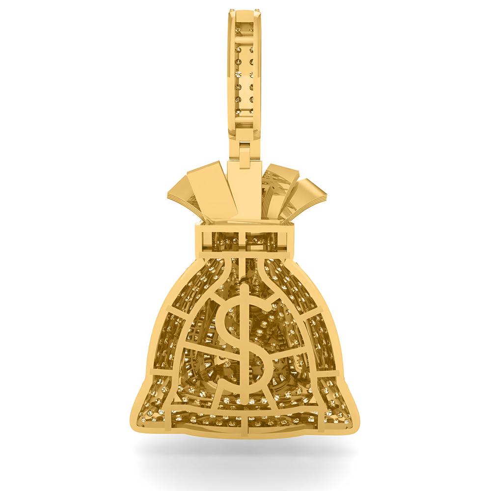 14 Karat Yellow Gold 3.50 Carat Diamonds Allah Name on Money Bag HipHop Pendant-1030018-YG