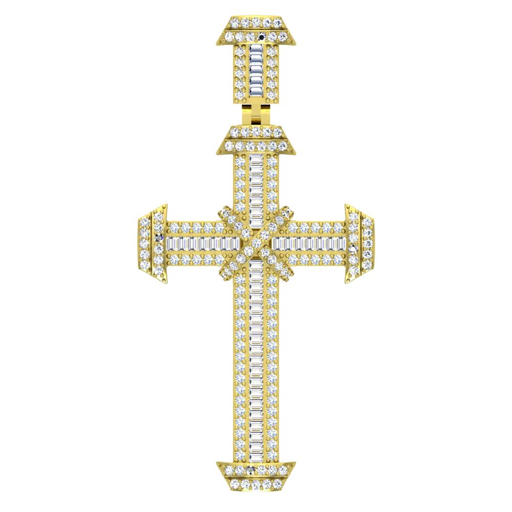 14 Karat Yellow Gold 1.88 Carat Diamonds Latin Cross HipHop Pendant-1030021-YG