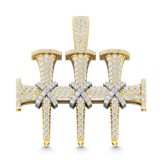 10 Karat Two-Tone (Yellow and White) Gold 2.10 Carat Diamonds Latin Cross HipHop Pendant-1030027-YW