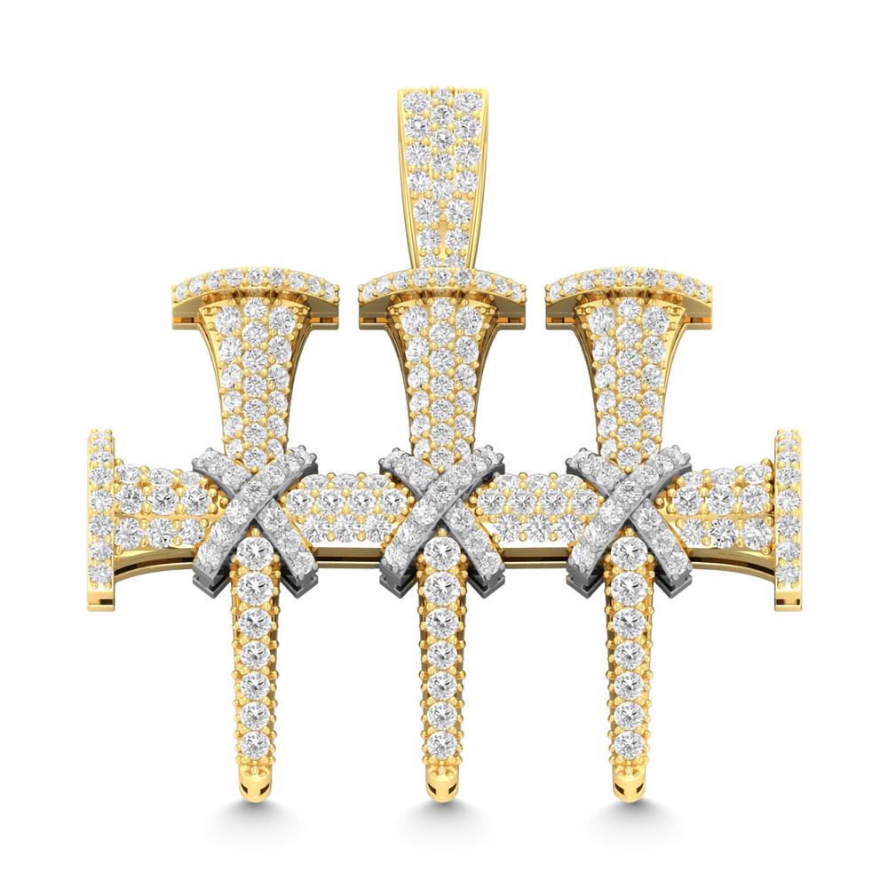 10 Karat Two-Tone (Yellow and White) Gold 2.10 Carat Diamonds Latin Cross HipHop Pendant-1030027-YW