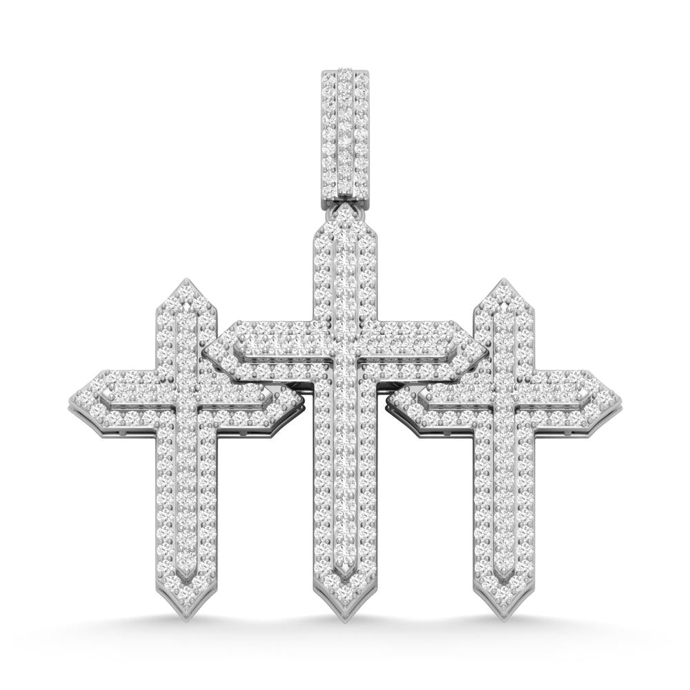 10 Karat White Gold 3.00 Carat Diamonds Three Cross HipHop Pendant-1030028-WG