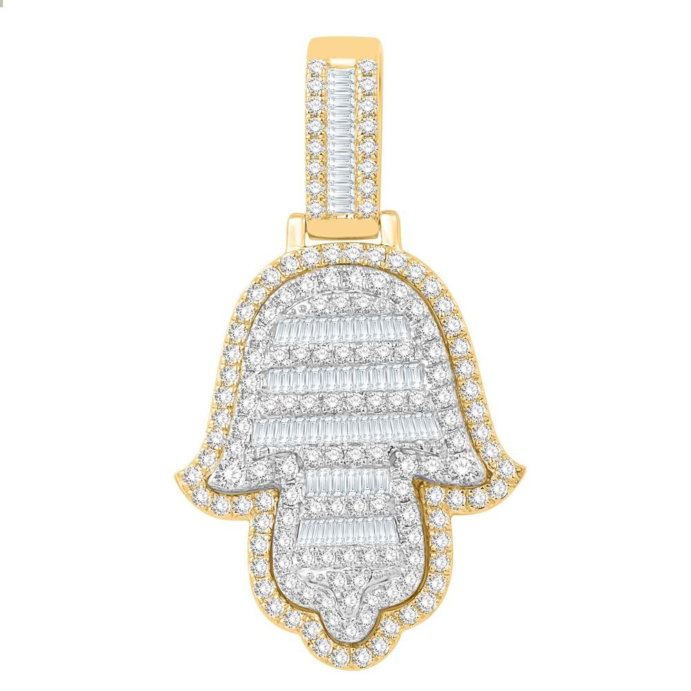 10 Karat Two-Tone (White and Yellow) Gold 1.87 Carat Diamonds Hamsa HipHop Pendant-1032050-WY