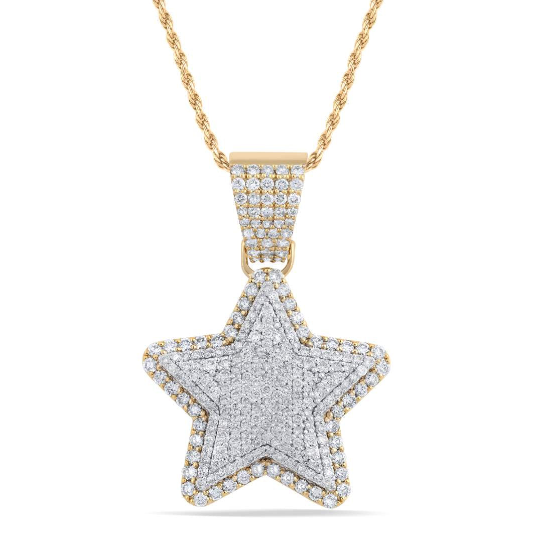 10 Karat Two-Tone (Yellow and White) Gold 6.12 Carat Diamonds Star HipHop Pendant-1050010-YW