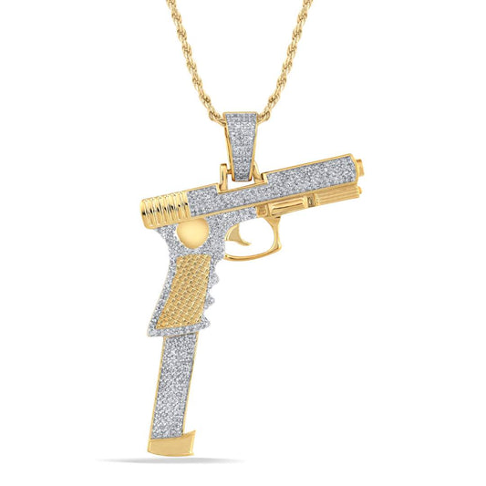 10 Karat Two-Tone (Yellow and White) Gold 1.06 Carat Diamonds Gun HipHop Pendant-1050029-YW