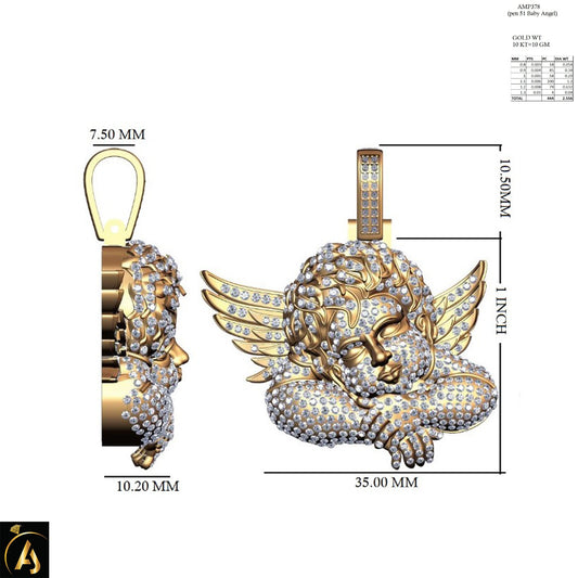 10 Karat Yellow Gold 2.56 Carat Diamonds Angel HipHop Pendant-1050032-YG