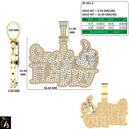 10 Karat Two-Tone (Yellow and White) Gold 1.53 Carat Diamonds Single Happy HipHop Pendant-1050051-YW