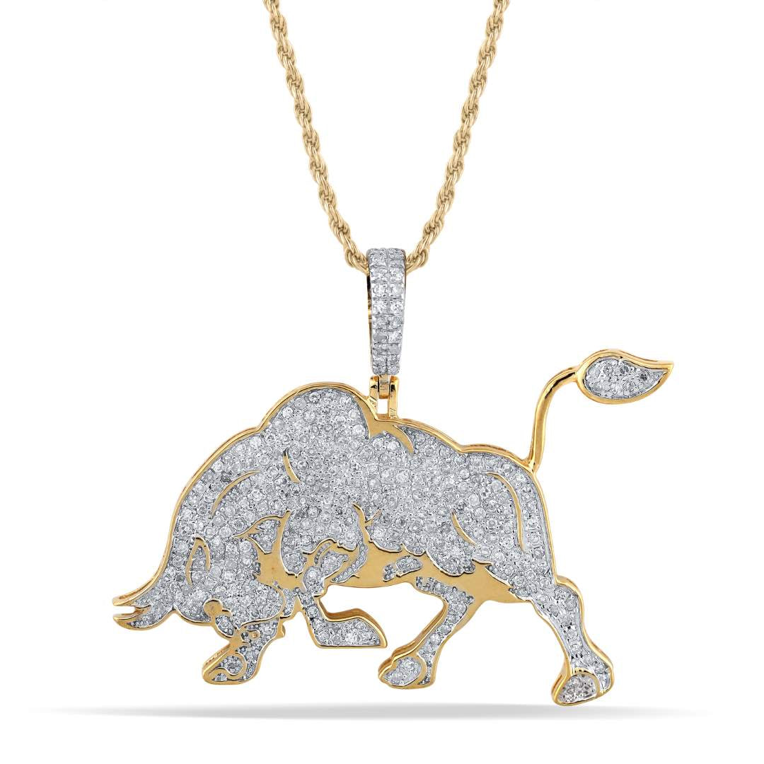 10 Karat Two-tone (Yellow and White) Gold 0.94 Carat Diamonds Bull HipHop Pendant-1050052-YW