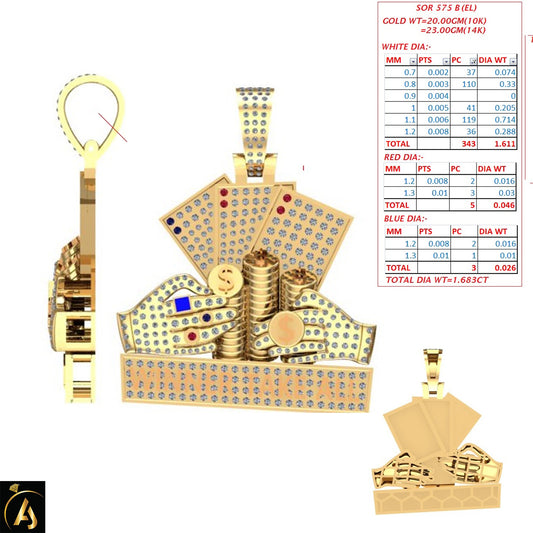 10 Karat Two-Tone (Yellow and White) Gold 1.68 Carat Diamonds Gambling HipHop Pendant-1050067-YW