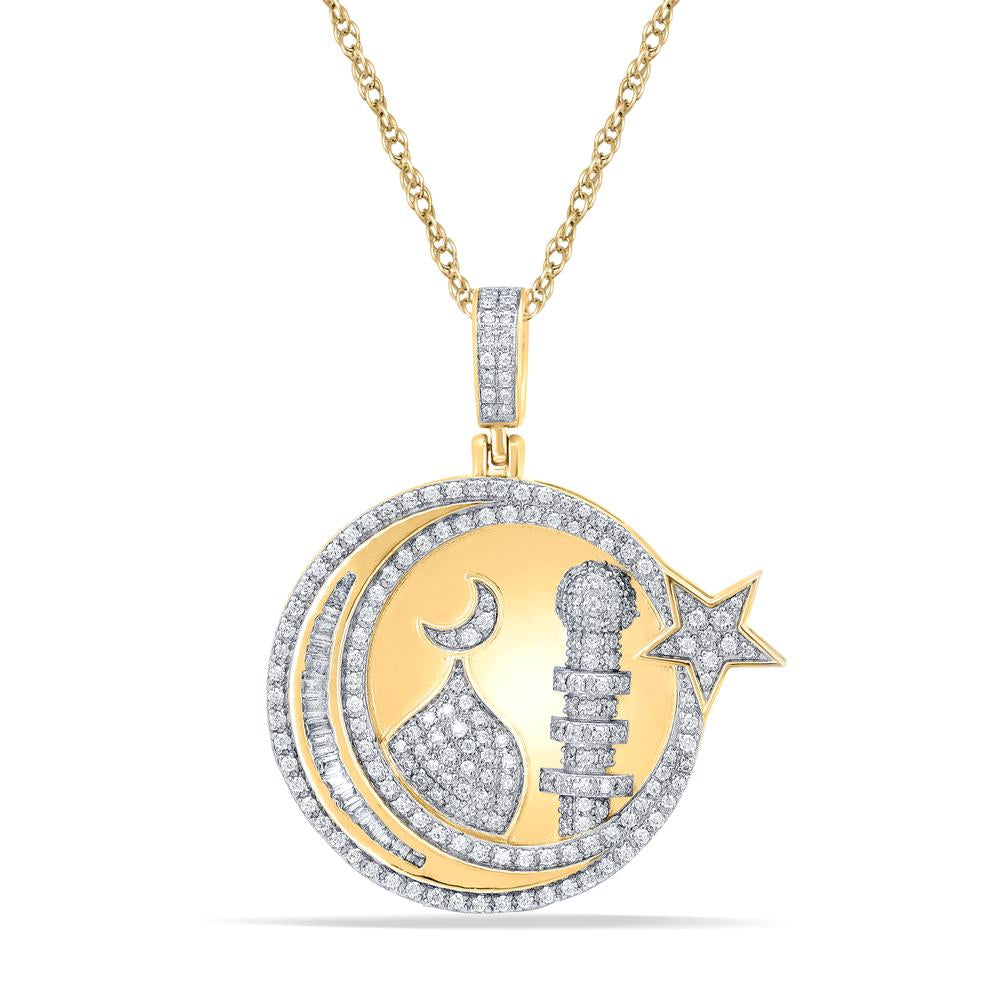 10 Karat Two-Tone Gold 0.75 Carat Diamonds Islam Crescent Moon HipHop Pendant Charm Pendant-1050077-TT