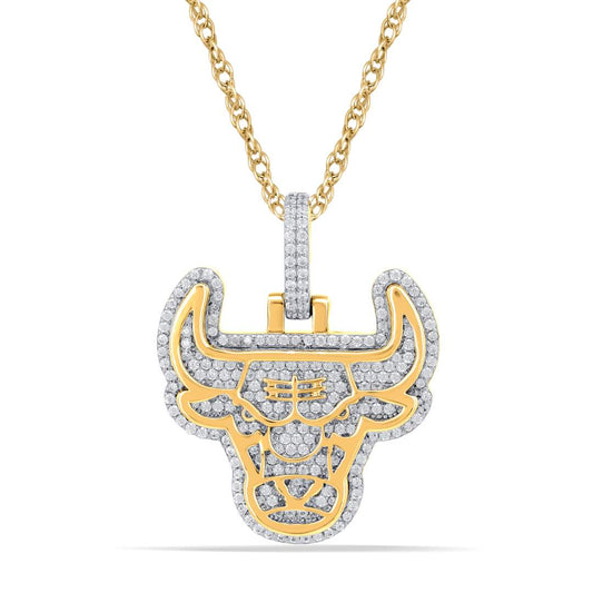 10 Karat Two-Tone Gold 1.35 Carat Diamonds Bull HipHop Pendant-1050079-TT