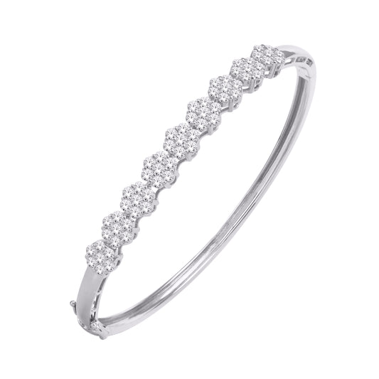 10 Karat White Gold 1.86 Carat Diamonds Prong Flower Bangle-1325838-WG