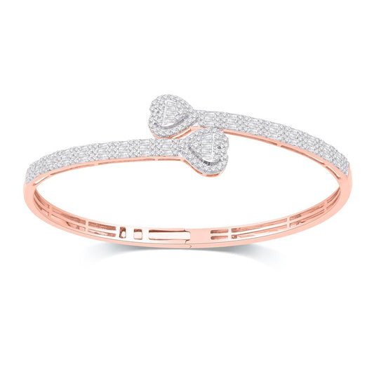 10 Karat Two-Tone (Rose and White) Gold 1.57 Carat Diamonds Bypass Heart Bangle-1332160-RW