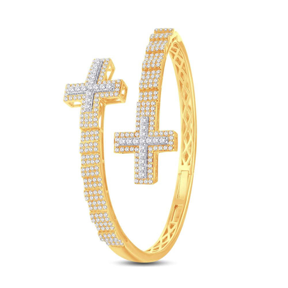 10 Karat Two-Tone (Yellow and White) Gold 2.85 Carat Diamonds Latin Cross Bypass Bangle-1425235-YW