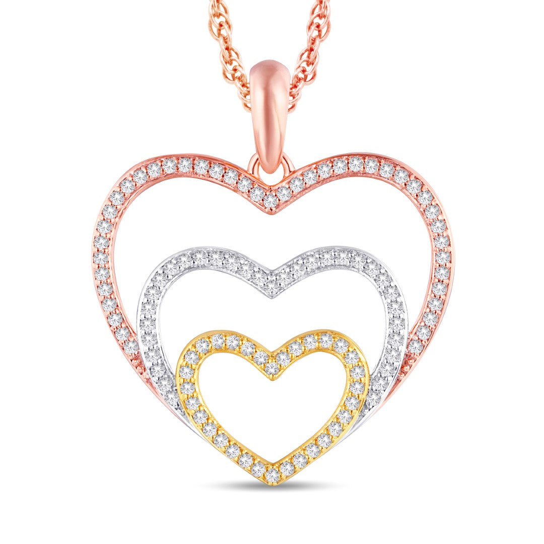 10 Karat Triple-Tone Gold 0.33 Carat Diamonds Heart Pendant-0825860-TTT