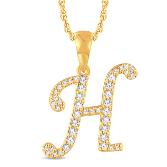 10 Karat All Yellow Gold 0.20 Carat Diamonds Initial (H) Pendant-0825449-ALY