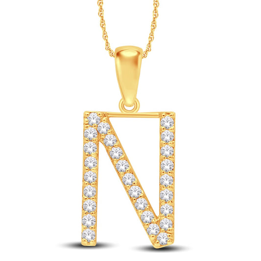 10 Karat All Yellow Gold 0.27 Carat Diamonds Initial (N) Pendant-0825443-ALY