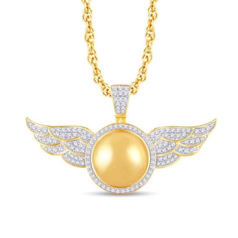 10 Karat All Yellow Gold 3.00 Carat Diamonds Round With Wings HipHop Pendant-1025933-ALY