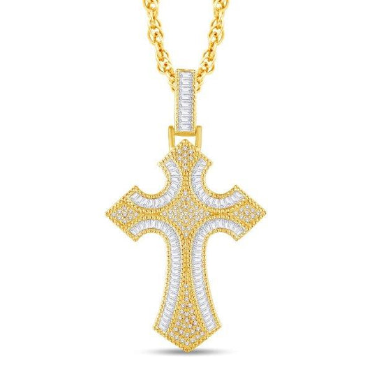 10 Karat All Yellow Gold 1.74 Carat Diamonds Latin Cross HipHop Pendant-1026079-ALY