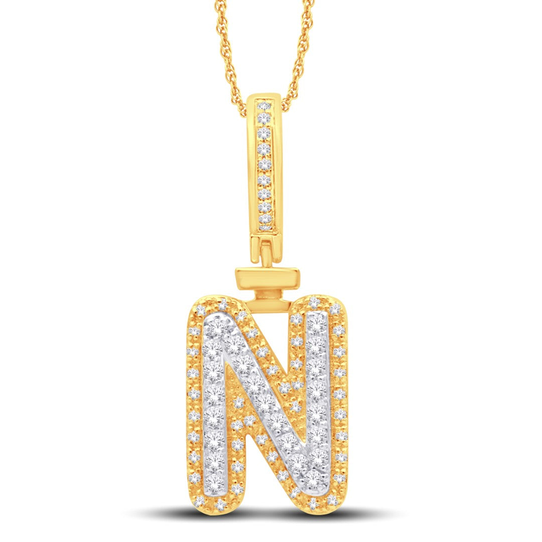 10 Karat Two-Tone (Yellow and White) Gold 0.31 Carat Diamonds Initial (N) HipHop Pendant-1026157-YW