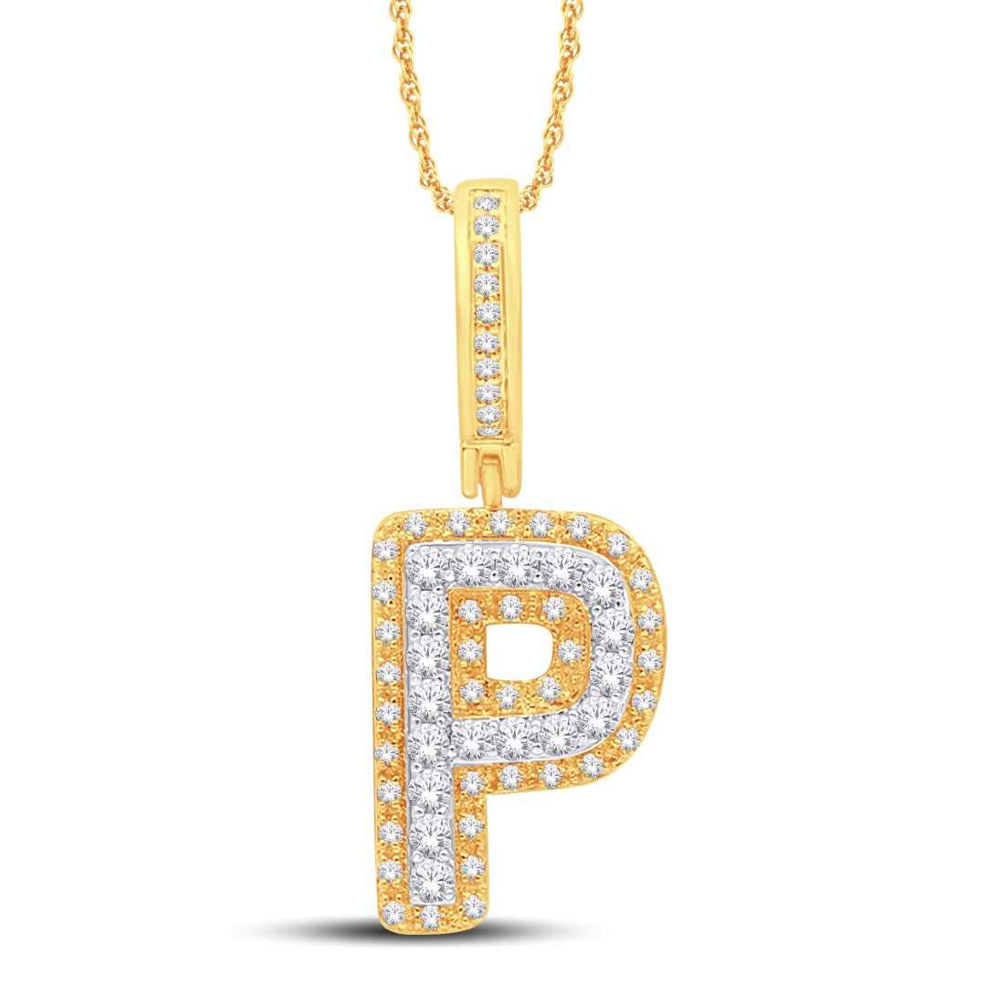 10 Karat Two-Tone (Yellow and White) Gold 0.31 Carat Diamonds Initial (P) HipHop Pendant-1026158-YW