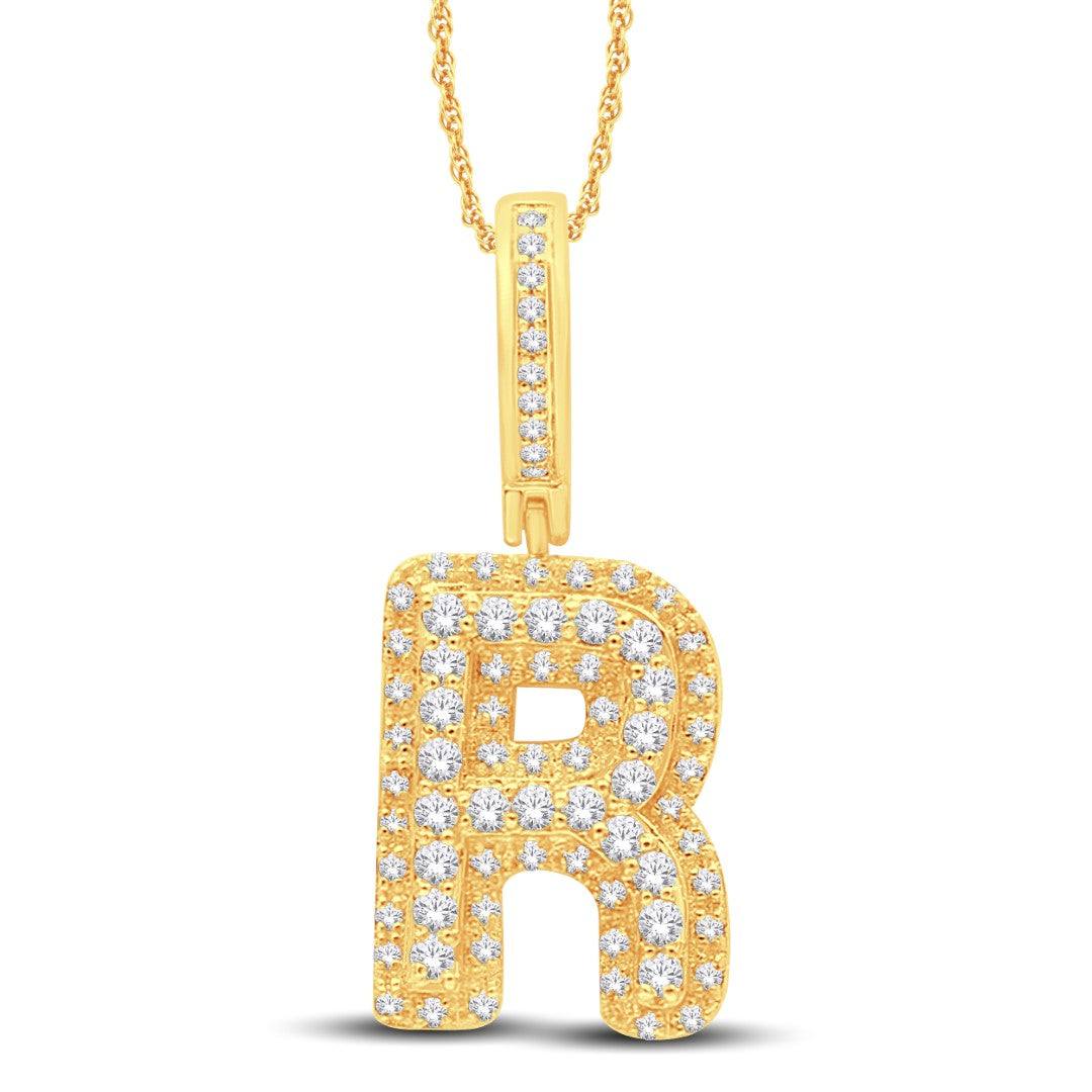 10 Karat Two-Tone (Yellow and White) Gold 0.31 Carat Diamonds Initial (R) HipHop Pendant-1026159-YW