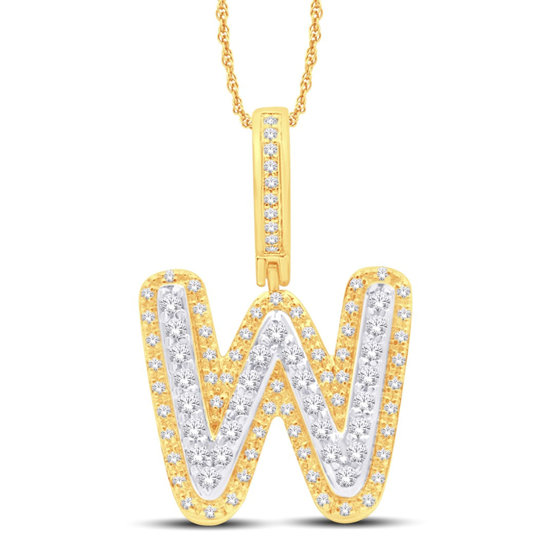 10 Karat All Yellow Gold 0.33 Carat Diamonds Initial (W) HipHop Pendant-1026162-ALY