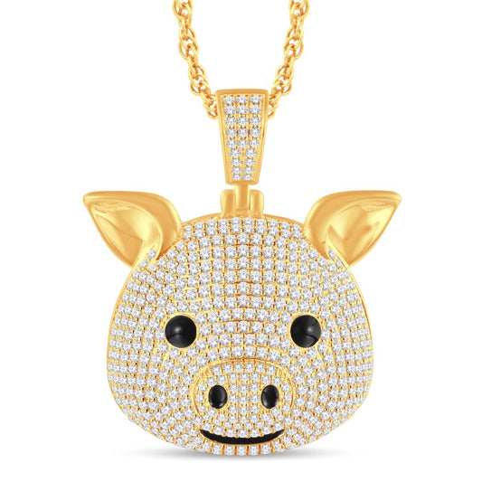 10 Karat All Yellow Gold 3.47 Carat Diamonds Pig Face HipHop Pendant-1025875-ALY