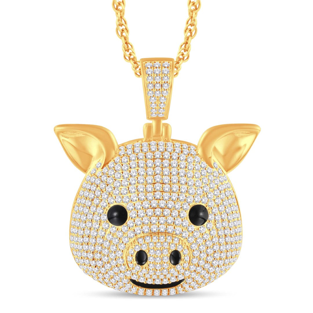 10 Karat All Yellow Gold 3.47 Carat Diamonds Pig Face HipHop Pendant-1025875-ALY